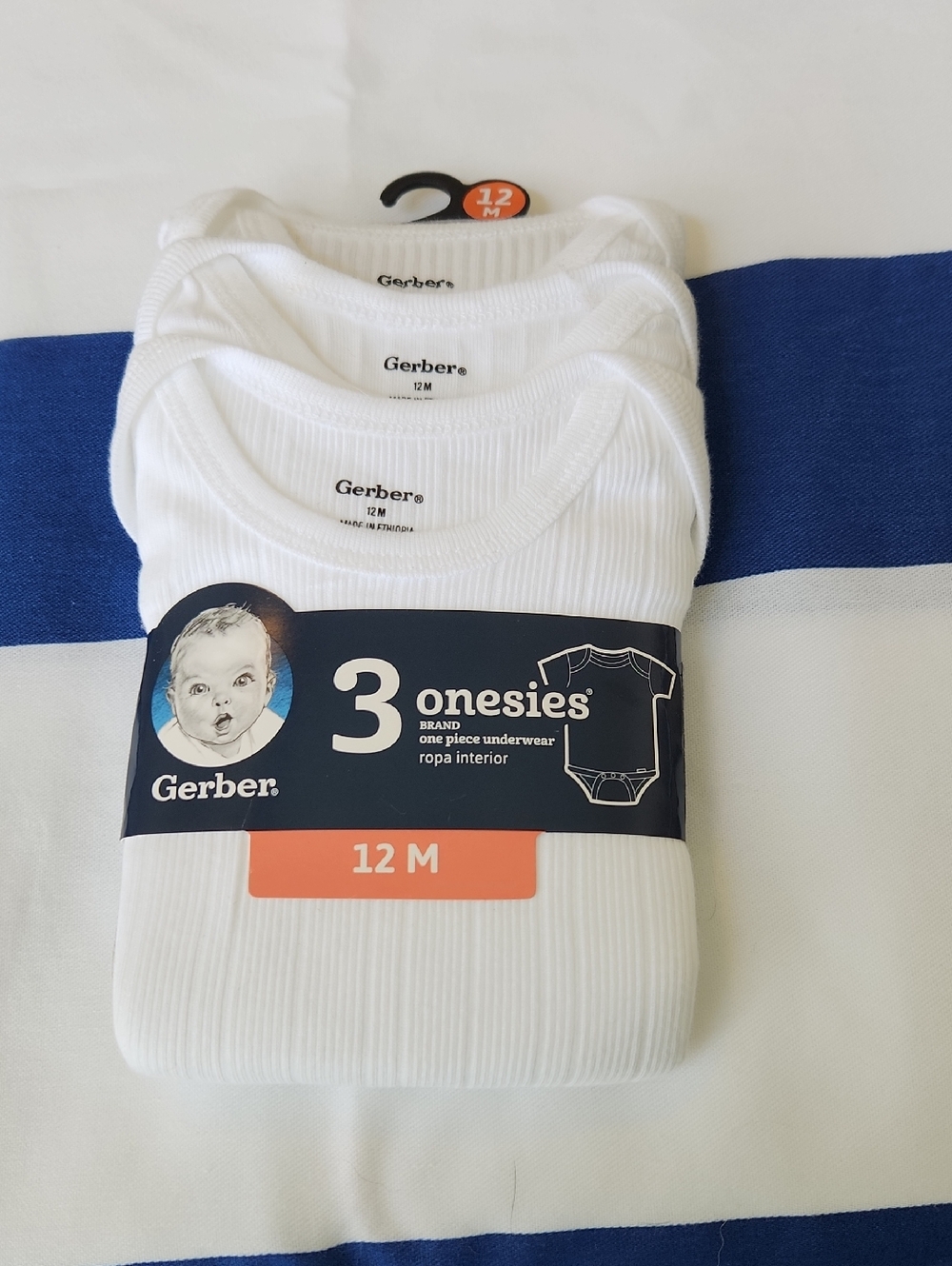 Gerber White Ribbed 3-Pack Onesies - 12M